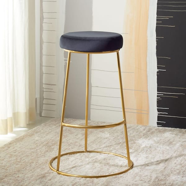 Sabina 29.2 in. H Black/Gold Wood Bar Stool