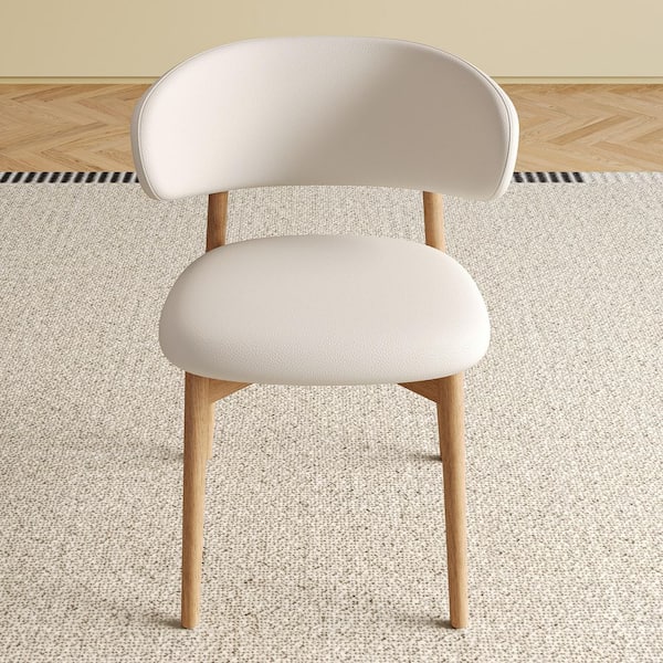 Mid-Century Modern White PU Upholstered Ergonomic Dining Chair Set of 2