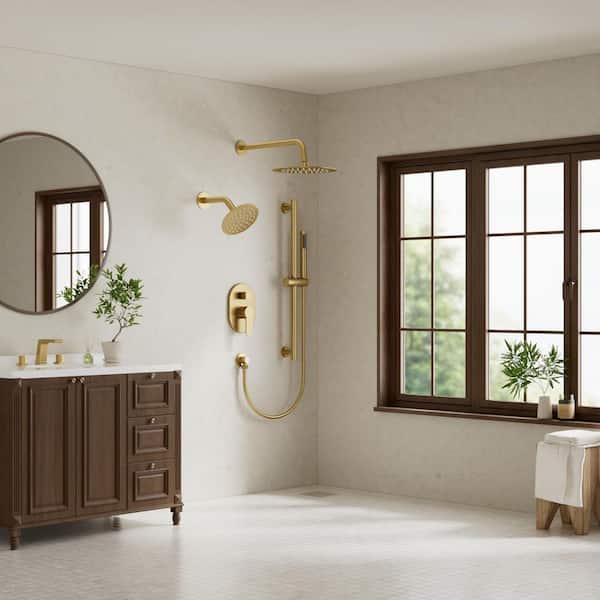 YAWWALK 3-Spray Wall Mounted 10 and 6 in. Dual Shower Head and