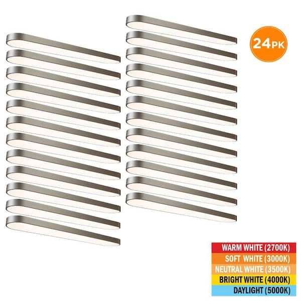 24-Pack 4 ft. x 8 in. Satin Nickel LED Flush Mount Ceiling Light Fixture 2700K 3000K 3500K 4000K 5000K 3500 Lumen 52Watt