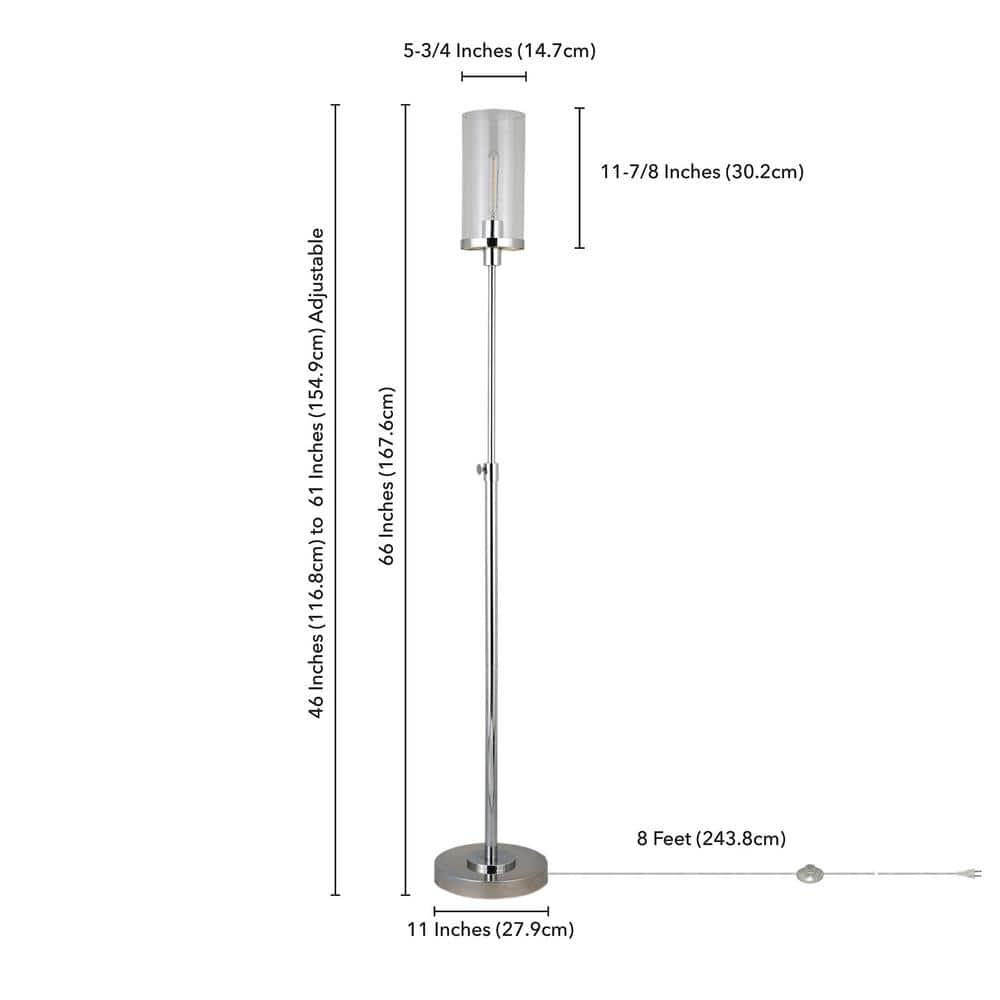 Frieda Industrial-Style Adjustable Floor Lamp in Polished Nickel and Clear Glass
