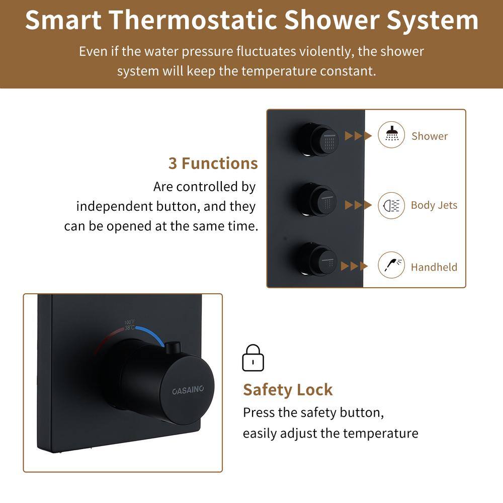 Matte Black Large Square Ceiling Mounted Dual Shower System