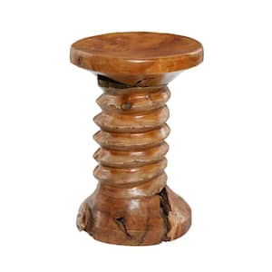 13 in. Brown Handmade Live Edge Medium Round Wood End Table with Coiled Base