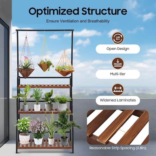 YIYIBYUS 68.1 in. Tall Indoor Outdoor Metal 3-Tier Plant Stand