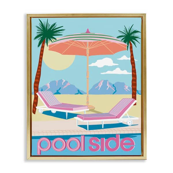 Preppy Coastal Poolside by Jo Reid Gold Floater Frame Coastal Graphic Art Print 31 in. x 25 in.