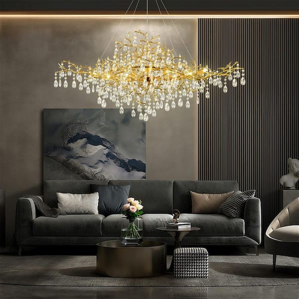 Ltemziiy 12-Light Gold Tree Branch Crystal Chandelier, 47 in