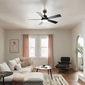 Grace 52 in. Indoor Satin Black Downrod Mount Ceiling Fan with Integrated LED with Remote Control