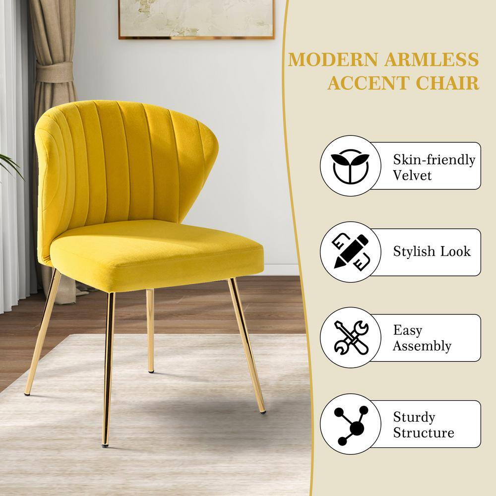 Yellow Velvet Tufted Accent Chair with Gold Legs