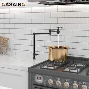 Vintage Deck Mount Pot Filler Kitchen Faucet, with Folding Stretchable Double Joint Swing Arms in Brass Matte Black
