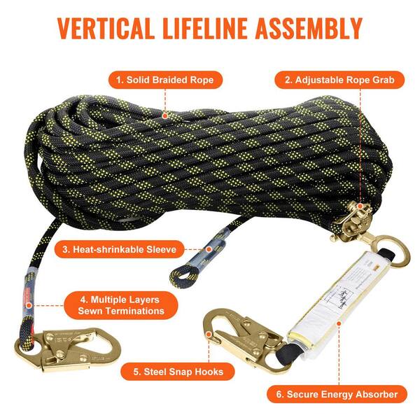 VEVOR 150 ft. Fall Protection Rope Polyester Roofing Rope Climbing Lanyard  Fall Arrest Protection Equipment AQSYCJHBDD150BKE6V0 - The Home Depot