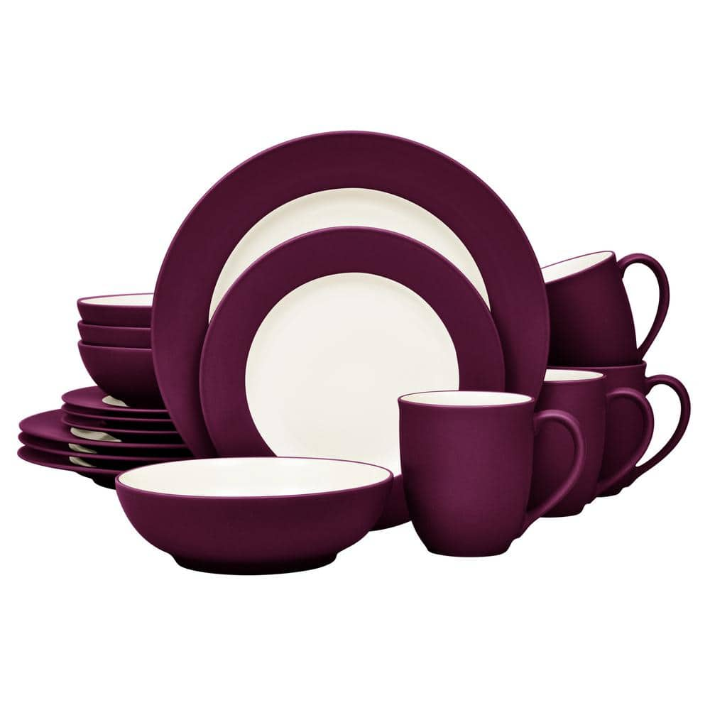 Noritake Colorwave Burgundy 16-Piece Rim (Red) Stoneware Dinnerware Set ...