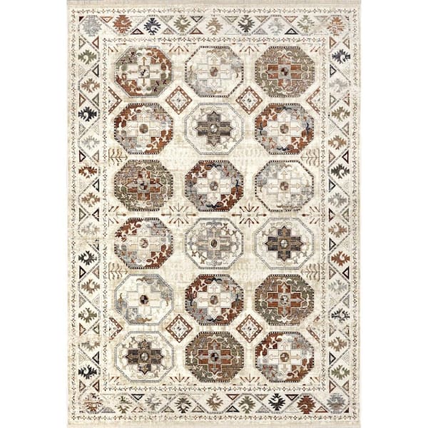 Astrid Beige Doormat 2 ft. x 4 ft. Traditional Motif Fringe Indoor Area Rug