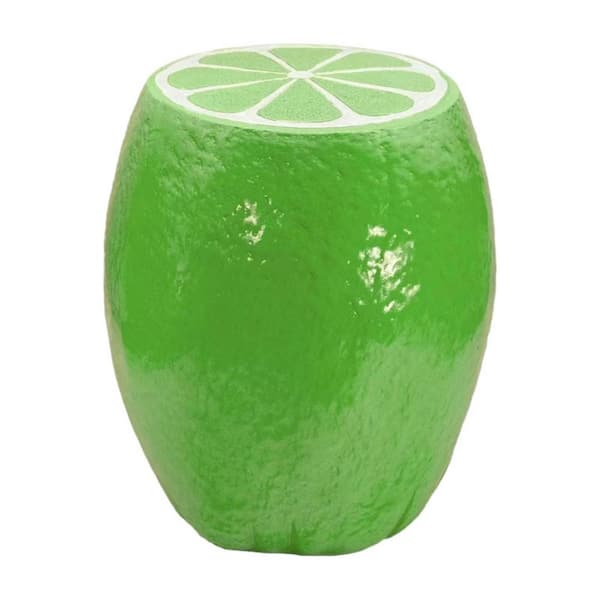 Green Plastic Lemon Fruit Shaped Garden Stool, 14.2 in. Waterproof Indoor & Outdoor Sculpture Plant Stand