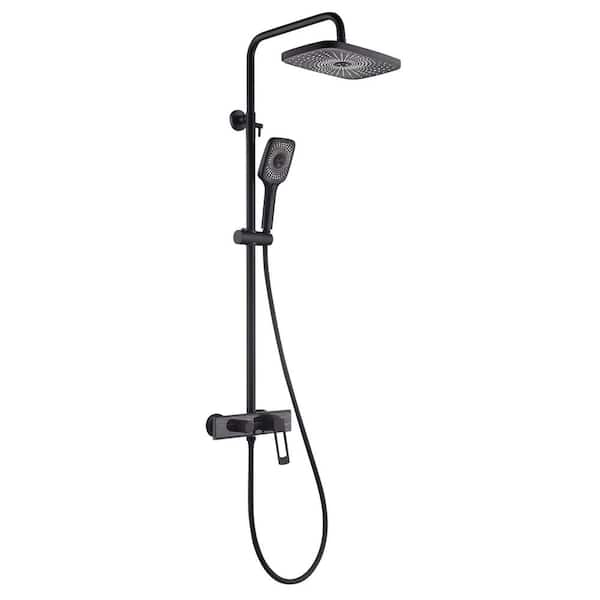 FLG Single Handle 3-Spray Tub and Shower Faucet 2.38 GPM Brass Exposed Pipe Shower System in Matte Black Valve Included