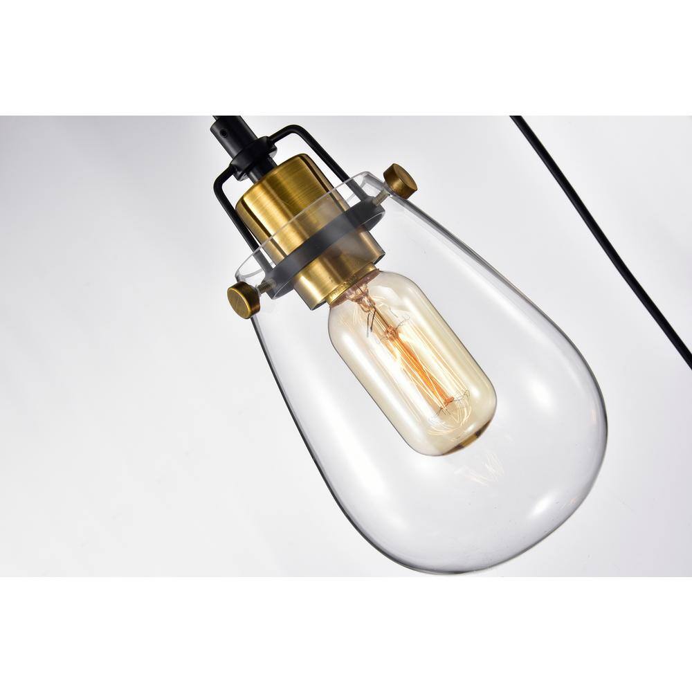 Modern Black and Gold 3-Light Pendant with Clear Glass Shades