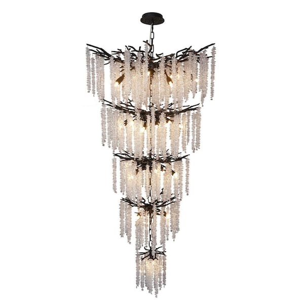 Miles Lightings 118 in. H, 28-Lights Black Luxury Crystal Chandelier, Tree Branches Chandelier for Entryway High Ceiling Chandelier