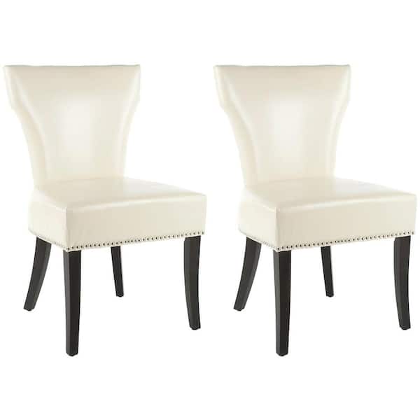 SAFAVIEH Jappic Off-White/Black Faux Leather Side Chair (Set of 2)