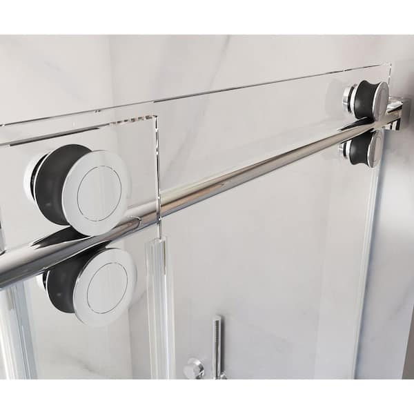 56-60 in. W x 66 in. H Sliding Frameless Tub Door in Brushed Chrome with 5/16 in. (8 mm) Tempered Clear Glass