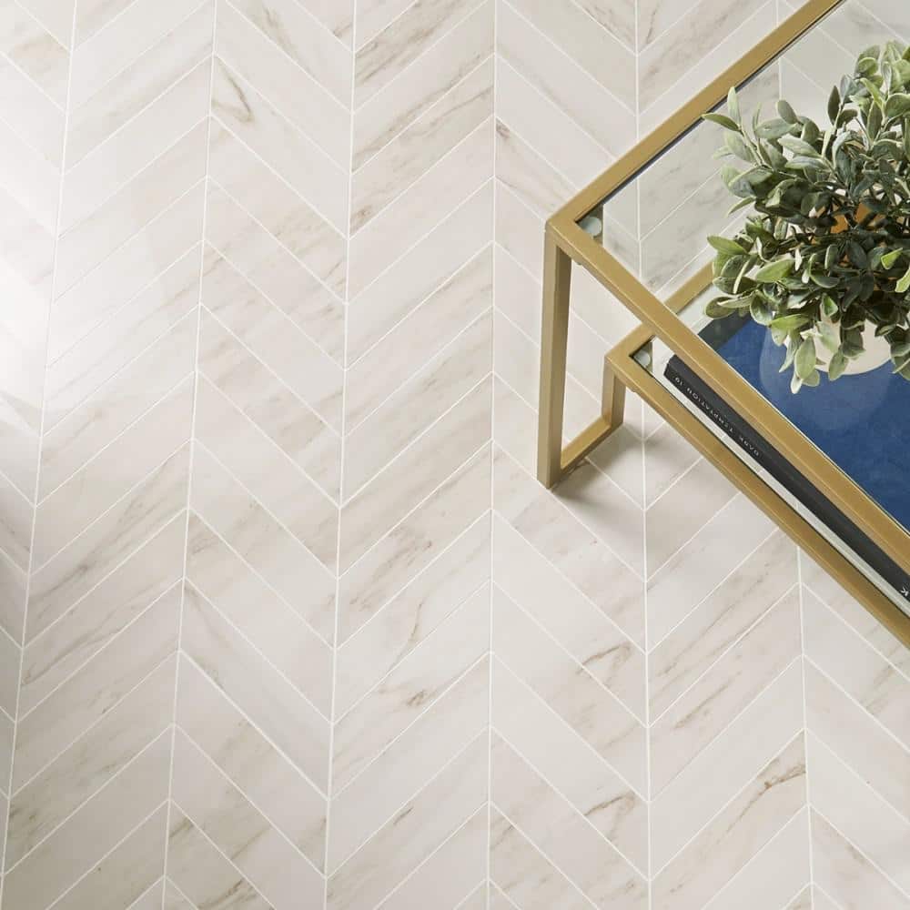 Dolomite Snow Polished Porcelain Marble Look Mosaic Tile