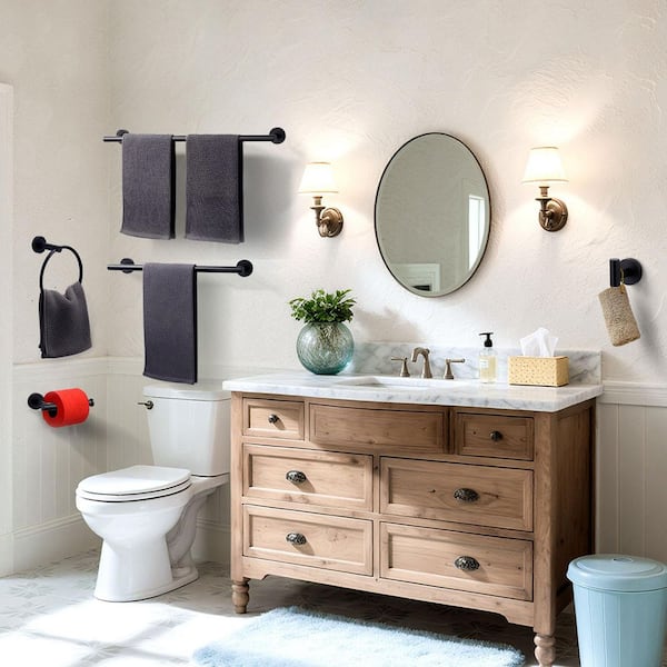 Wall Mounted 6-Piece Bath Hardware Set with Towel Ring, Toilet Paper Holder, Towel hook and Towel Bar in Matte Black