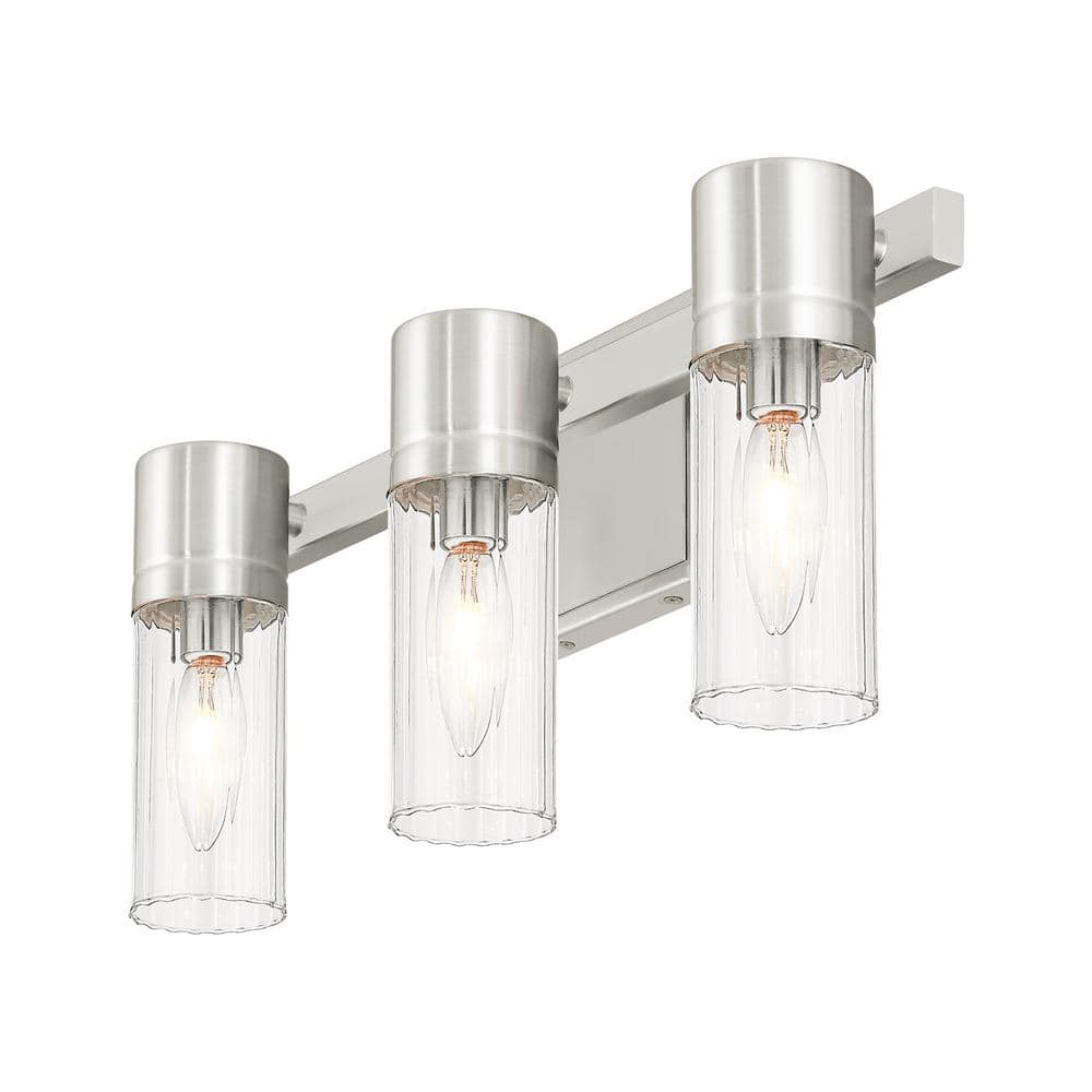 Midtown Brushed Nickel 3-Light Vanity with Clear Fluted Glass