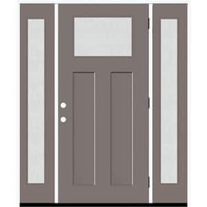 Legacy 64 in. x 80 in. 1/4 Toplite Rain Glass LHOS Primed Kindling Finish Fiberglass Prehung Front Door w/Dbl 12 in. SL