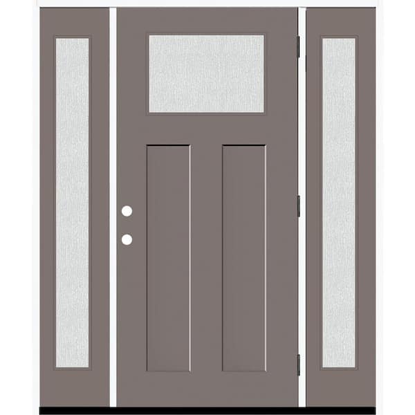 Legacy 64 in. x 80 in. 1/4 Toplite Rain Glass LHOS Primed Kindling Finish Fiberglass Prehung Front Door w/Dbl 12 in. SL