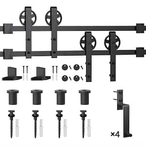 5 ft./60 in. Black Sliding Bypass Barn Door Hardware Track Kit for Double Doors with Non-Routed Floor Guide