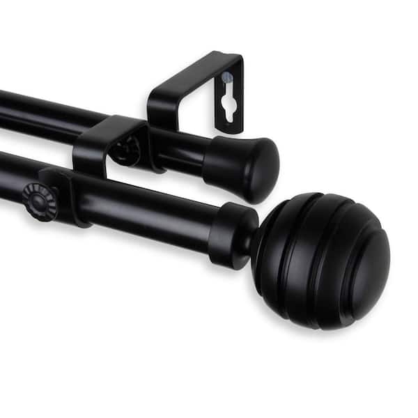 Rod Desyne 120 in. - 170 in. Telescoping Double Curtain Rod Kit in Black with Poise Finial