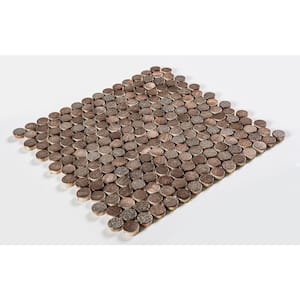 Orb Bron Copper/Gold/Gray 4.5 in. x 8.25 in. Penny Round Smooth Metal Mosaic Wall Tile Sample