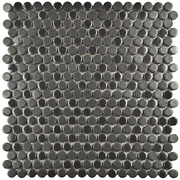 Merola Tile Comet Penny Round Silver 11-1/4 in. x 11-3/4 in. x 9 mm Porcelain Mosaic Tile