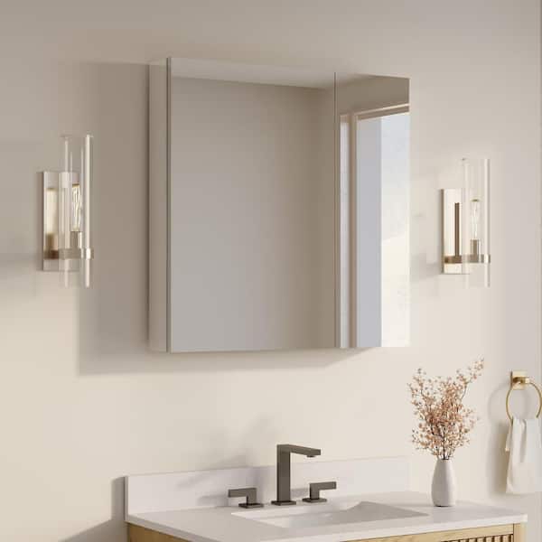 ANGELES HOME 30 in. W x 30 in. H Square Recess/Surface Mount Medicine Cabinet with Mirror, Double Soft Close Door