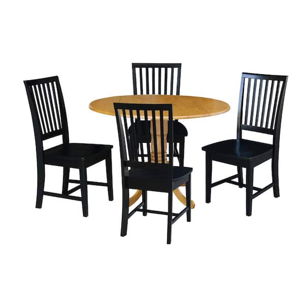 International Concepts 5-Piece 42 in. Oak/Black Dual Drop Leaf Table Set with 4-Side chairs