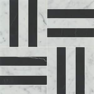 Matisse Rectangle 1 in. x 2 in. Honed White Carrara Nero Marquina Marble Mosaic Tile (5.1 sq. ft./Case)