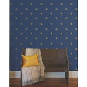Navy and Metallic Gold Star Splendor Paper Peel and Stick Matte Wallpaper