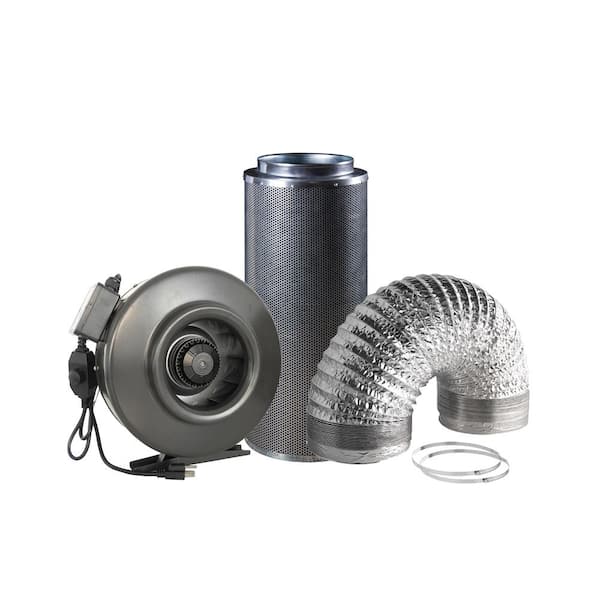 Hydro Crunch 754 CFM 10 in. Centrifugal Inline Duct Fan with Carbon Filter and Aluminum Ducting for Indoor Garden Ventilation