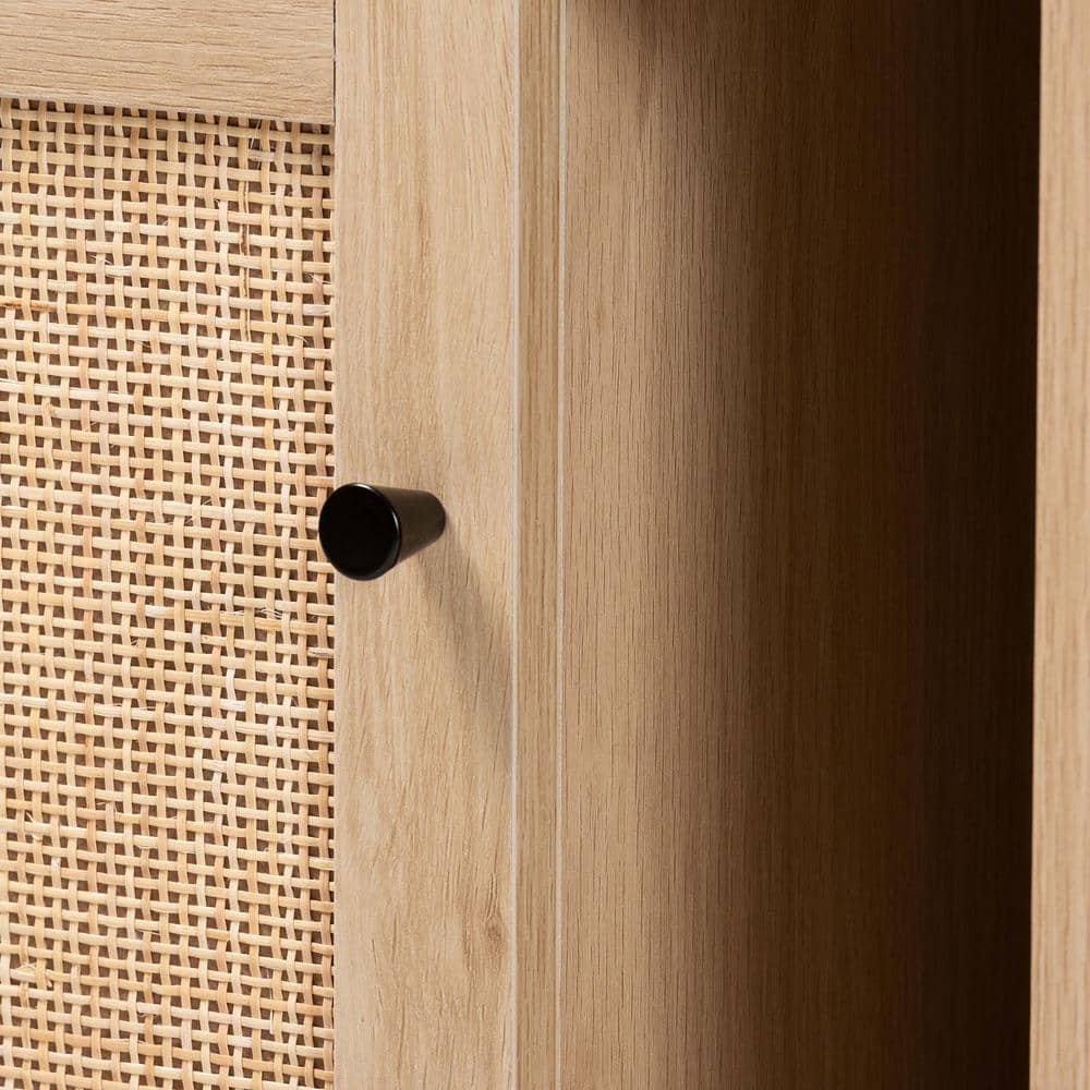 Light Brown and Black Woven Rattan Accent Cabinet with Adjustable Shelving