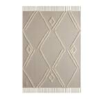 Fringe Tufted Geometric Beige / Cream Cotton Throw Blanket