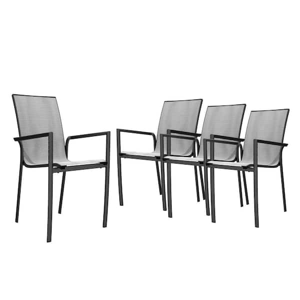 Mondawe Aluminum Frame Outdoor Dining Chair Armchair Side Chair with Textilene Backrest (Set of 4)
