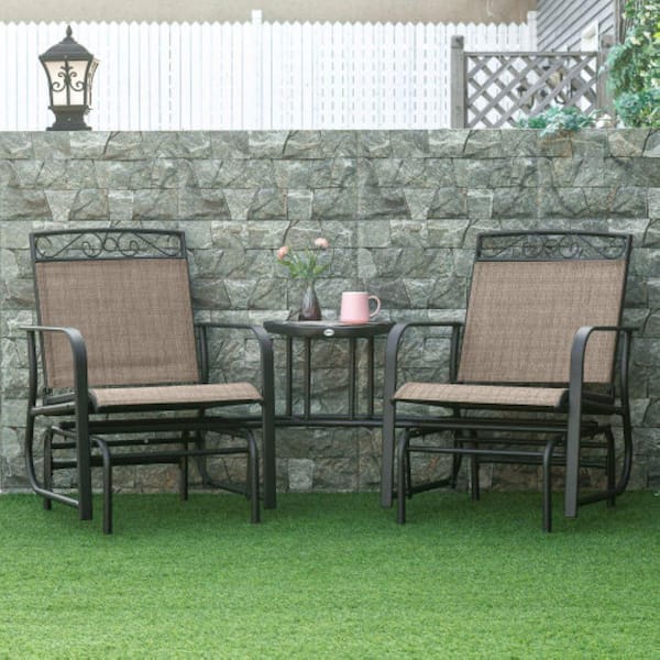 ITOPFOX Brown Outdoor Metal Glider Chairs with Coffee Table