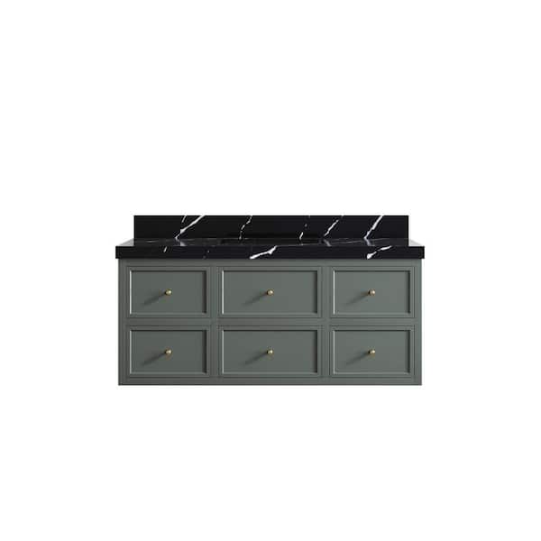 Willow Collections Roswell 48 in. W x 22 in. D x 36 in. H Single Sink Bath Vanity in Pewter Green with 2 in. Calacatta Black qt. Top