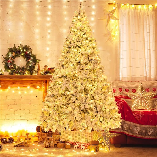 Costway 8 ft. Pre-Lit Artificial Christmas Tree, Hinged Lifelike