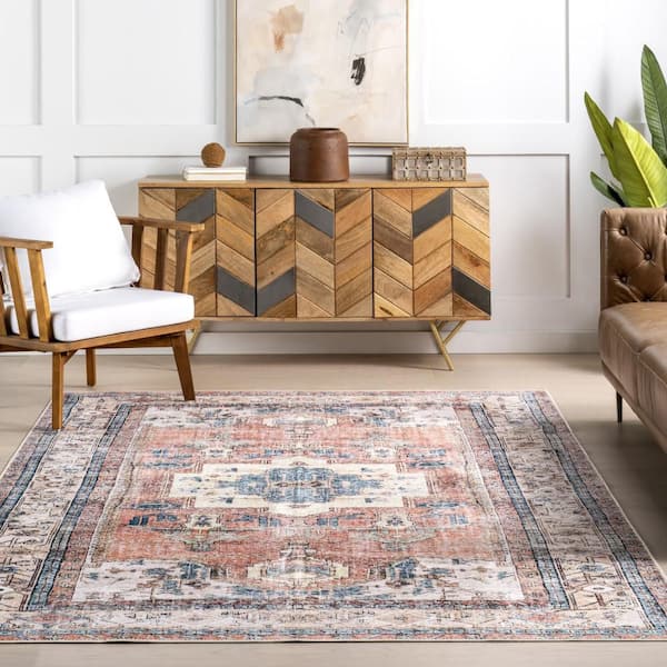 ヨルムン nuLOOM Fading Oriental Spill Proof Washable Light Rust 9 ft. x 12