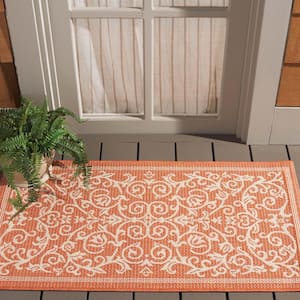 Courtyard Terracotta/Natural Doormat 2 ft. x 4 ft. Border Indoor/Outdoor Patio Area Rug