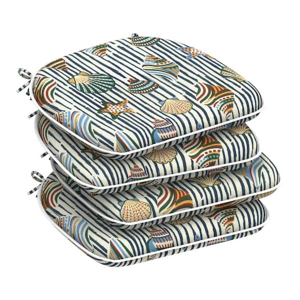 17 x 16 in. Outdoor Chair Cushions Water Repellent Reversible Crayon Shells 4 Piece