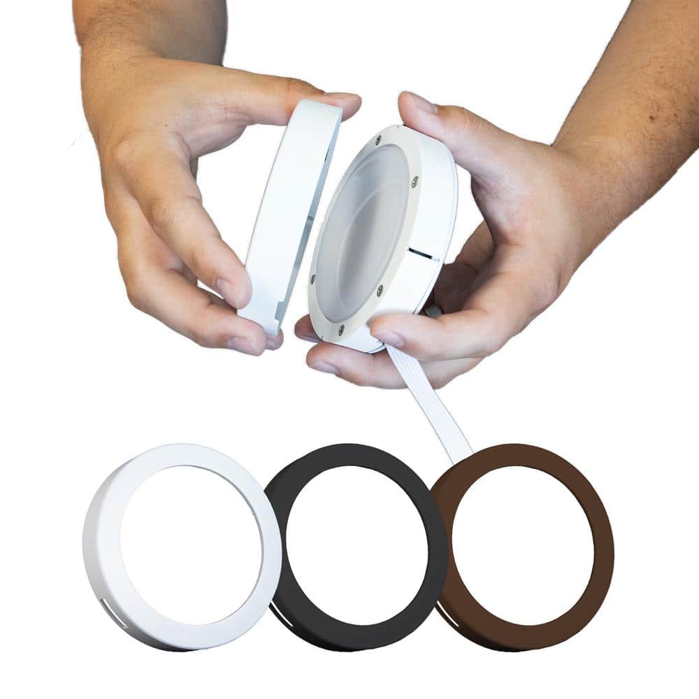 White Plastic LED Puck Light with Remote Control, 3-Pack