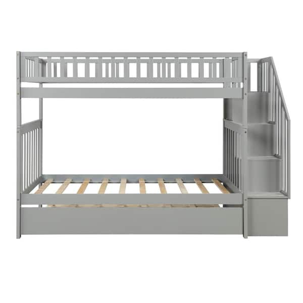 STICKON Gray Twin over Twin Size Bunk Bed with Trundle and Storage