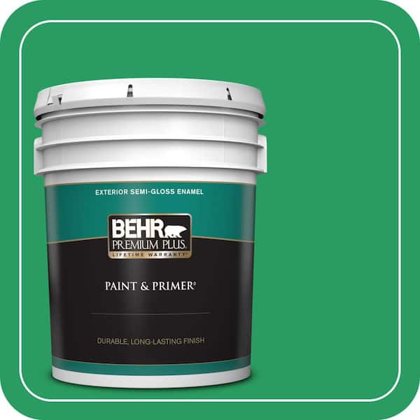 BEHR PREMIUM PLUS 5 gal. #S-G-450 Herbal Tea Semi-Gloss Enamel Exterior Paint & Primer
