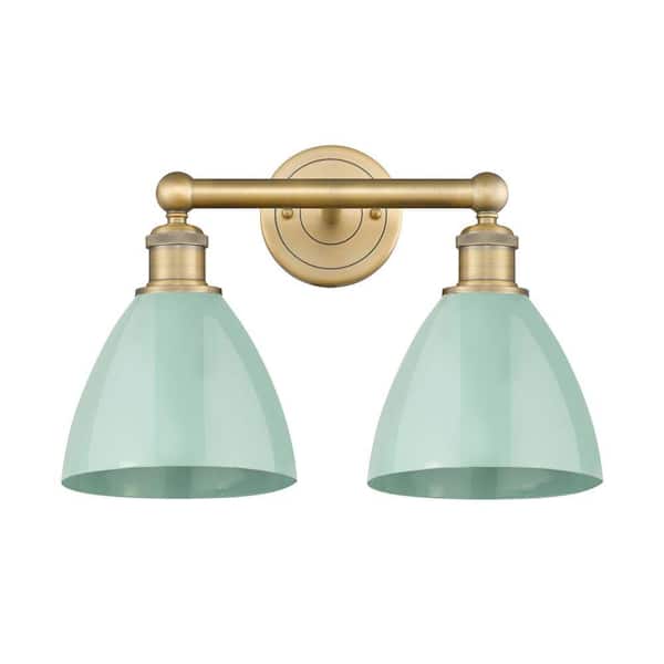 Plymouth Dome 16.5 in. 2-Light Brushed Brass Vanity Light with Metal Shade