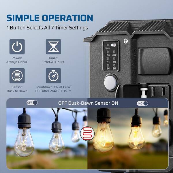 DEWENWILS Outdoor Power Stake Timer – Waterproof, 100FT Remote Control, 6 Grounded Outlets, 6ft Cord, Dusk-to-Dawn Photocell, 1875W/15A UL Listed